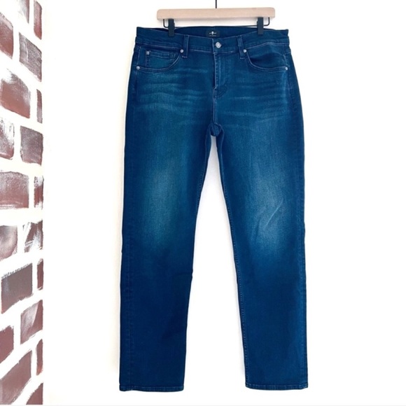 7 For All Mankind Slim Illusion High Rise Skinny Dark Denim Jean In Highline 34 - Picture 1 of 13